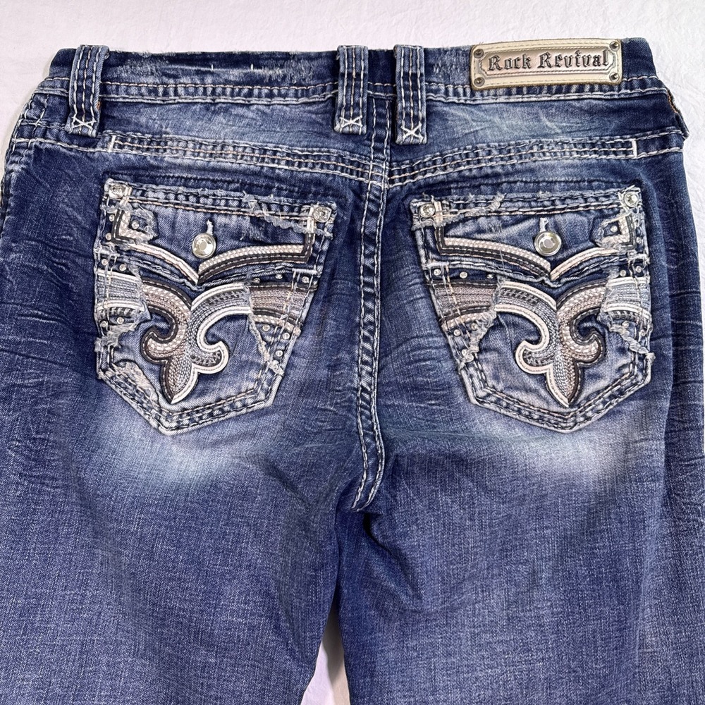 Rock Revival Jeans Women 29 Denim TAMA Easy Straight rhinestones embelished - Picture 9 of 10